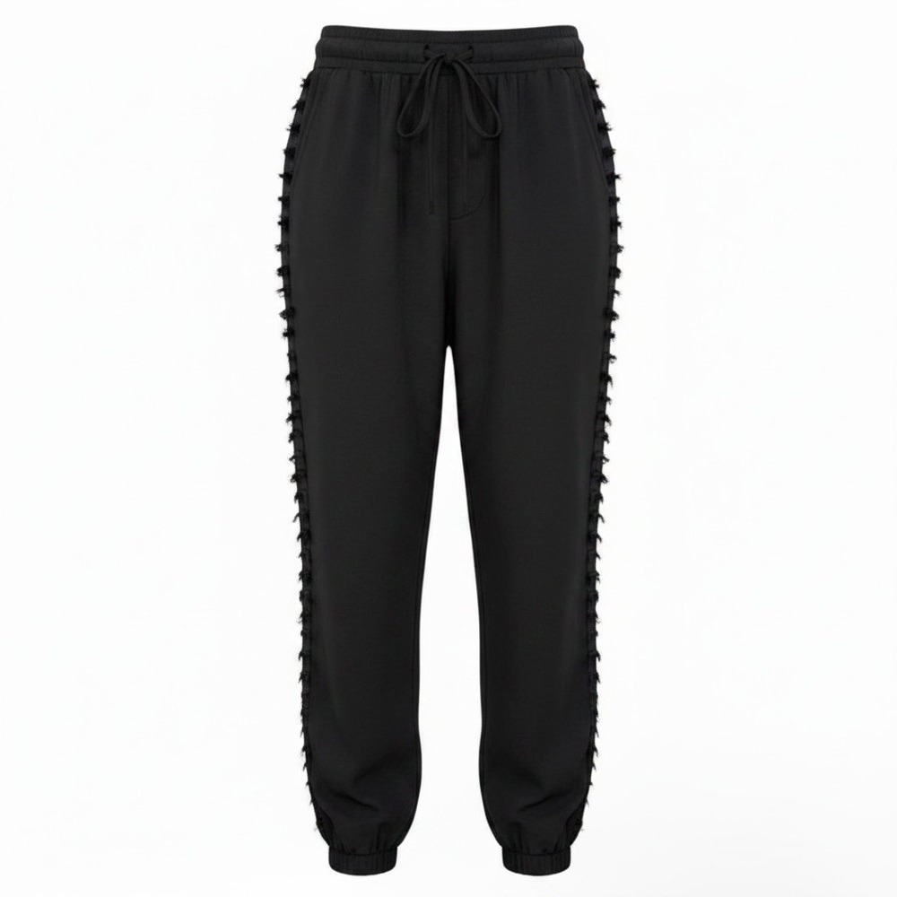 Athleisure Lanston Sport Fringe Trim Joggers Black Stretch Pants Women Small